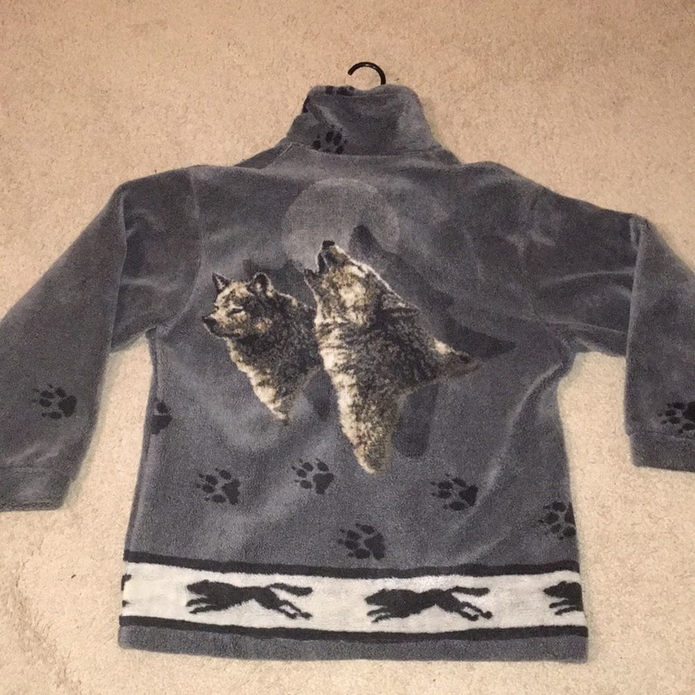 Kahu Made in New Zealand Wolf Wolfpack Wolves Howl Fleece Zipper Jacket Vintage